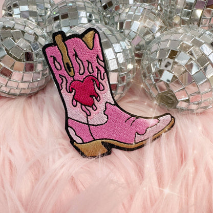 Wildflower Co - Burning Love Cowgirl cowboylaarzen patch strijkapplicatie roze of lila