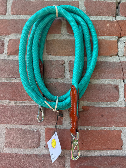 FMH - Gesloten teugels van touw met lederen detail en clip ‘Rope Rein Aqua’