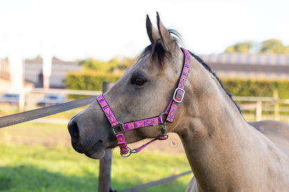 FMH - Embroidered nylon halter with padding ‘Nomad Spirit’ hot pink