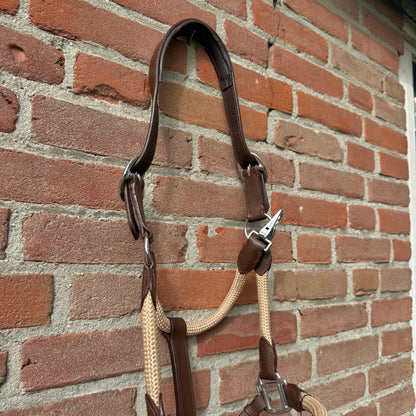 FMH - Havana lederen halsterset met gekleurd touw incl. halstertouw ‘Cream Heritage’