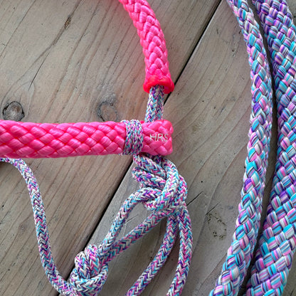 Het Paardenatelier - Seilhalfter Set Reithalfter + Zügel „Barbie Dreams“ Lila-Mix/Rosa
