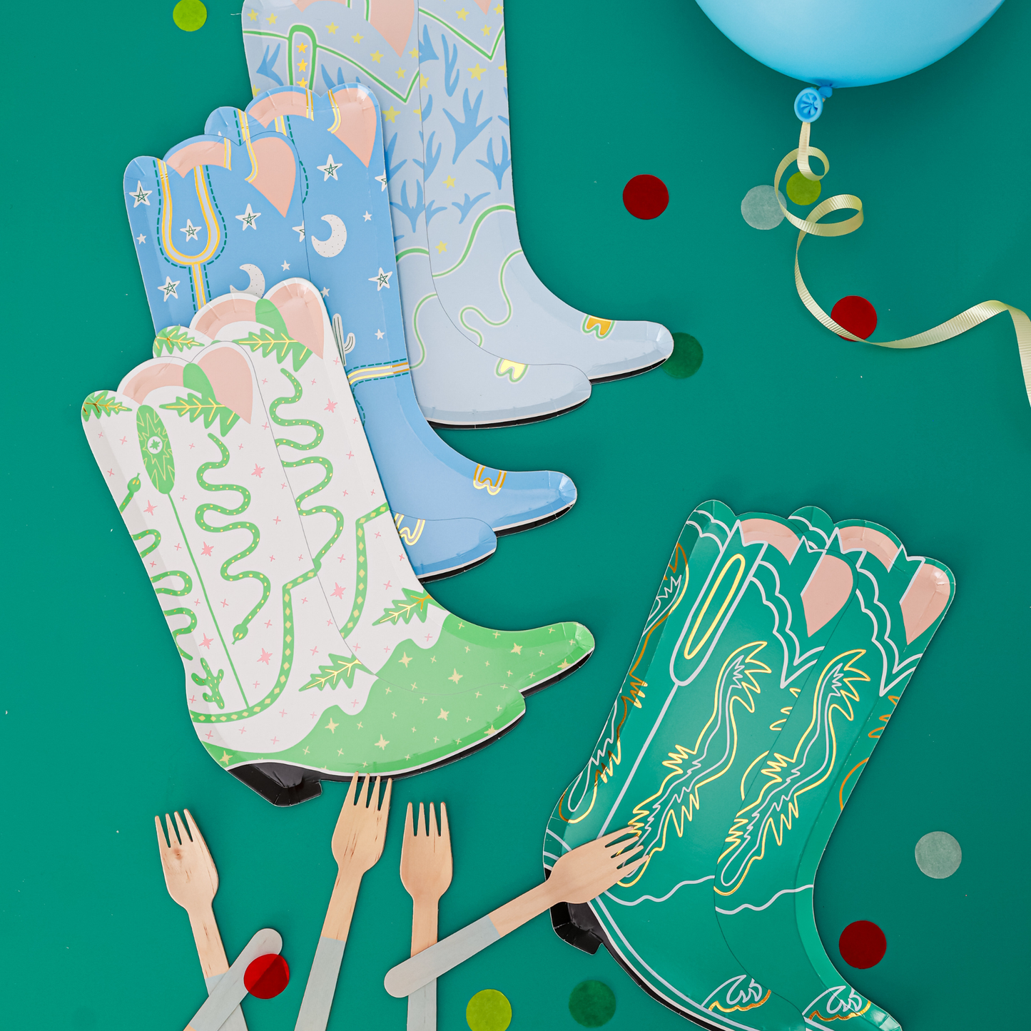 Jollity - Yeehaw Grote westernboots borden groen/blauw