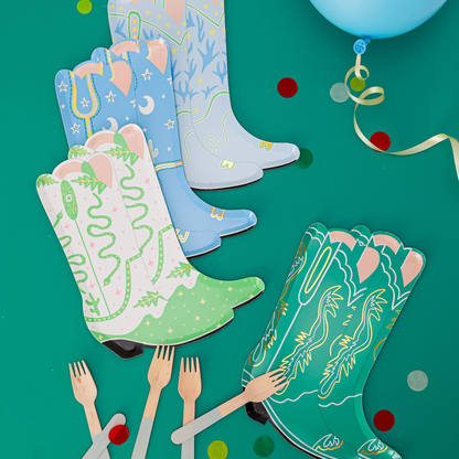 Jollity - Grandes assiettes westernboots Yeehaw vert/bleu