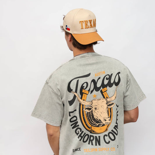 Tailspin - T-shirt unisexe gris clair Longhorn Country Austin Texas