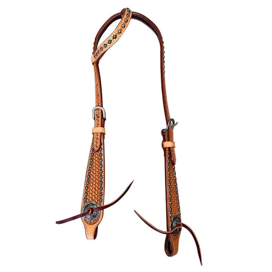 LS Western - Western Lederen one-ear hoofdstel met cross-tooling en studs light oil