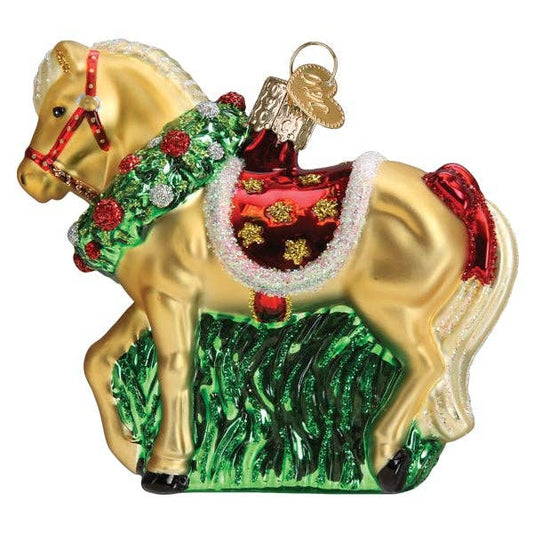 Kelley&amp;Co - Ornament Glass Horse with Christmas Wreath