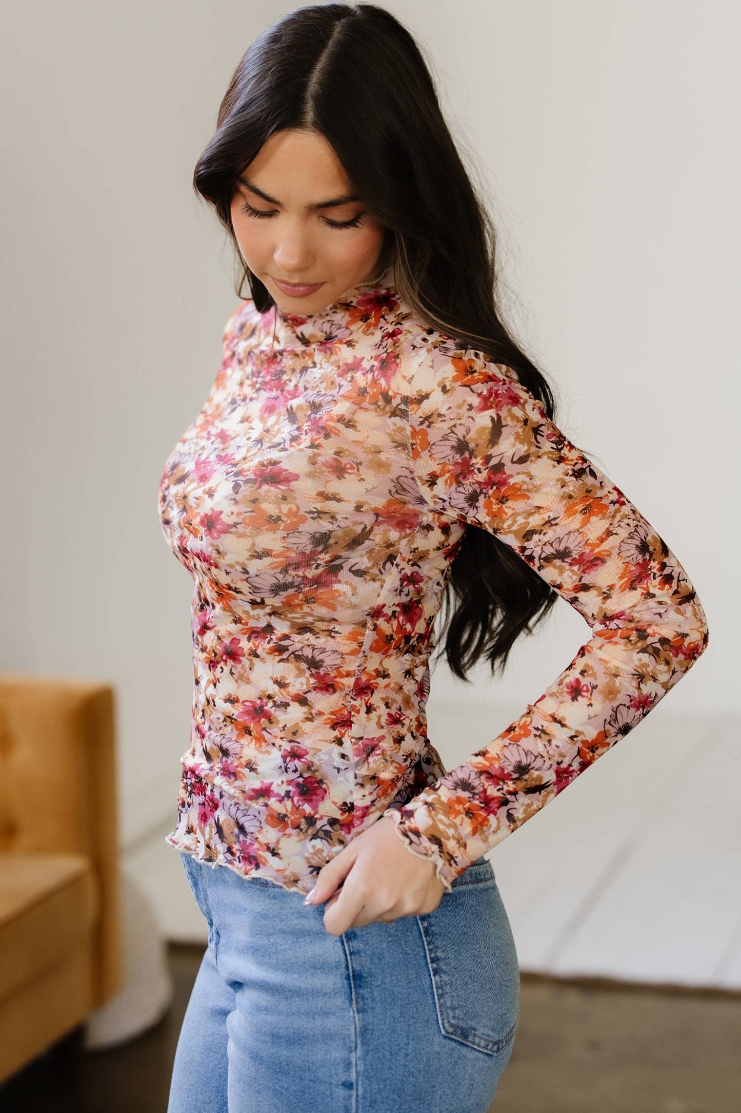 Pretty Bash - Bloemen Mesh Top Lange Mouwen