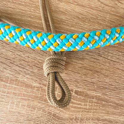 Het Paardenatelier - Tauhalfter Set Halfter + Halfterseil ‘Summer Vibes’ beige/türkis/gelb