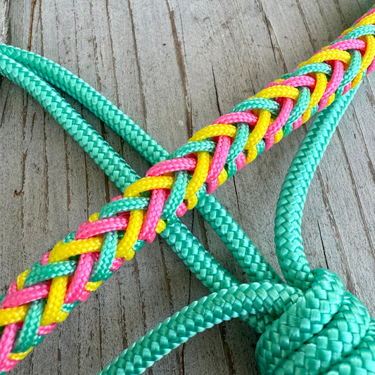 Horse Rope Shop - Touwhalster set halster Luna + halstertouw ‘90’s Vibes’ Neon geel/ mint/ fuchsia