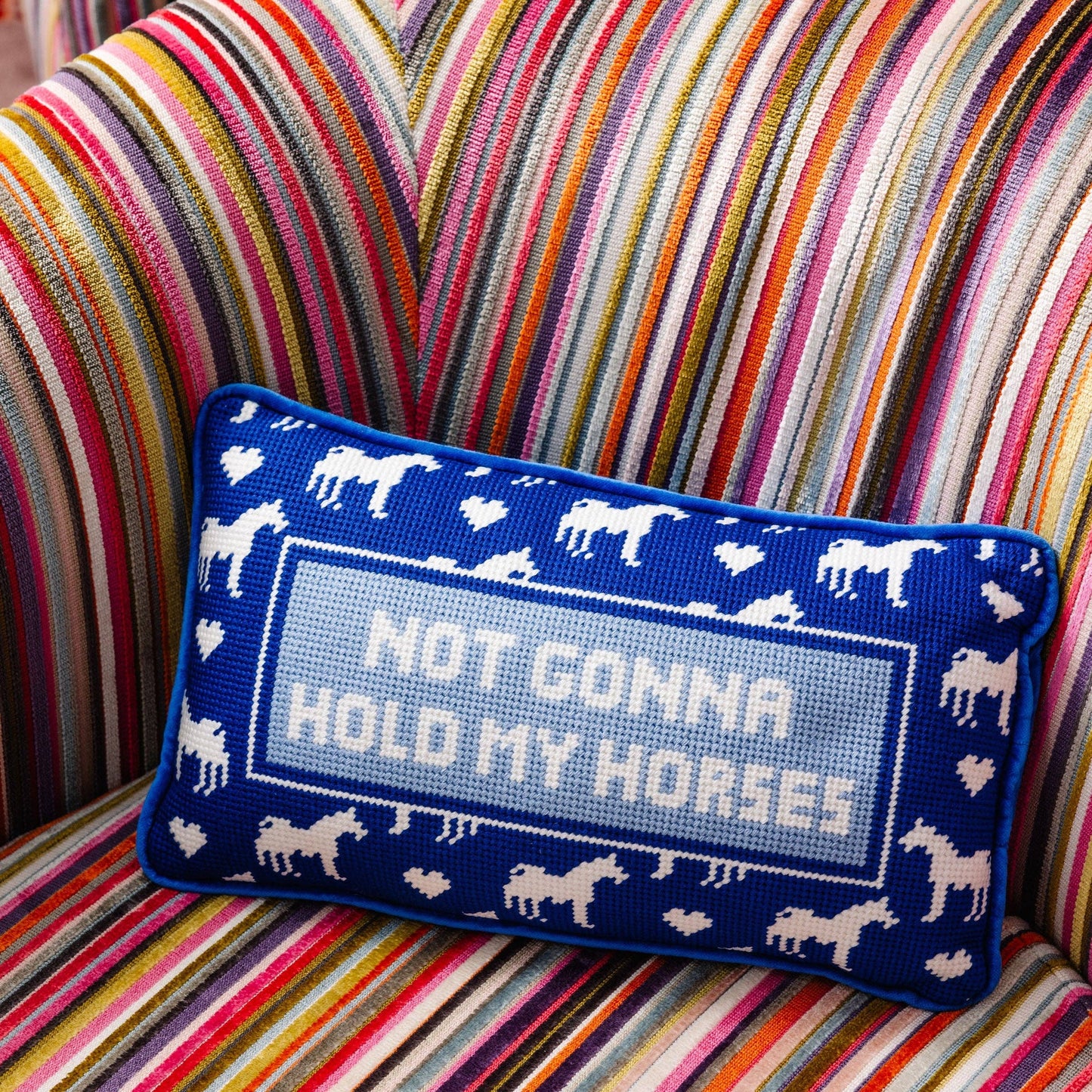 Furbish Studio - Needlepoint cushion Hold my Horses