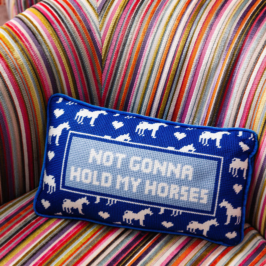 Furbish Studio - Needlepoint cushion Hold my Horses