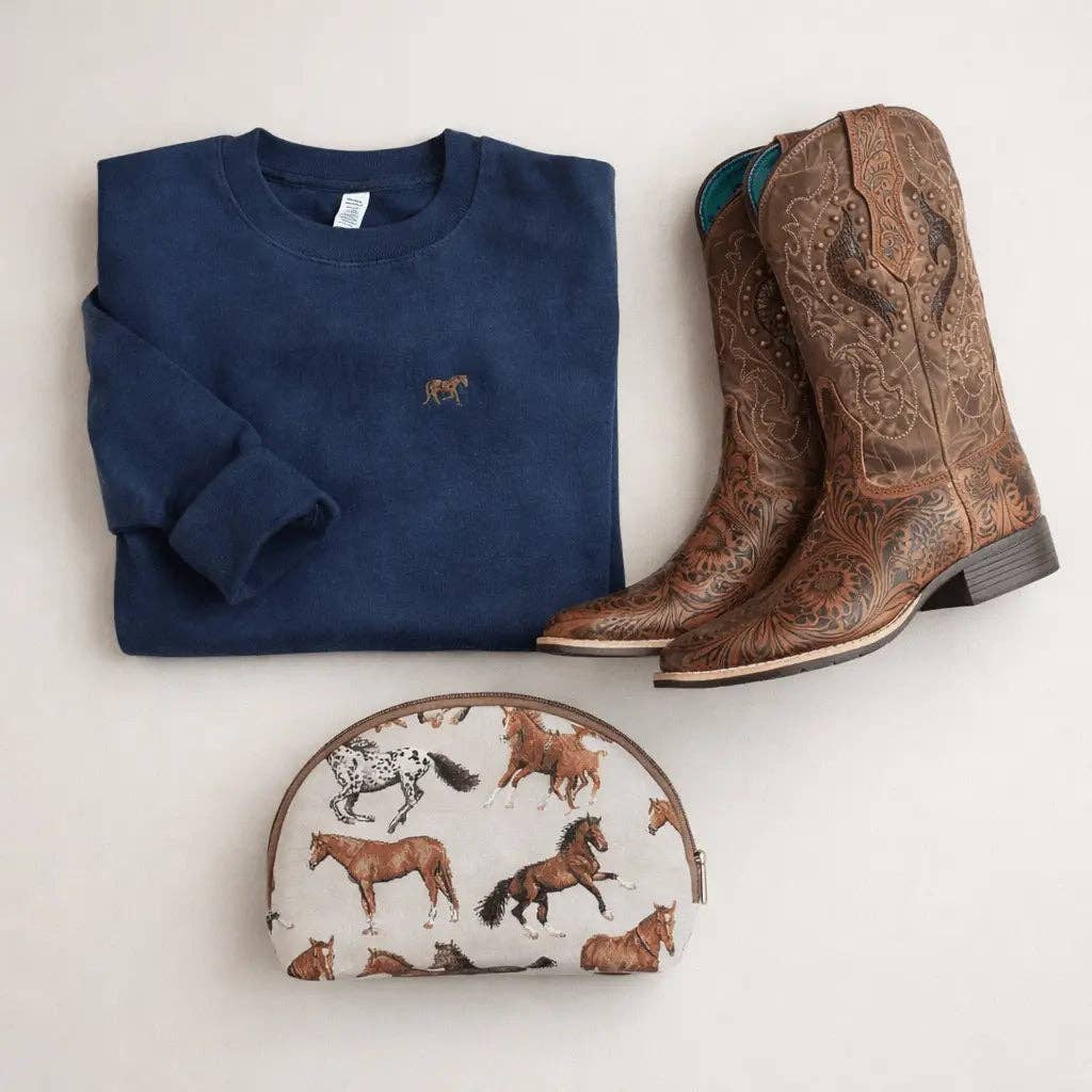 Bridle Up Hope - Heritage Navy Embroidered Horse Sweatshirt