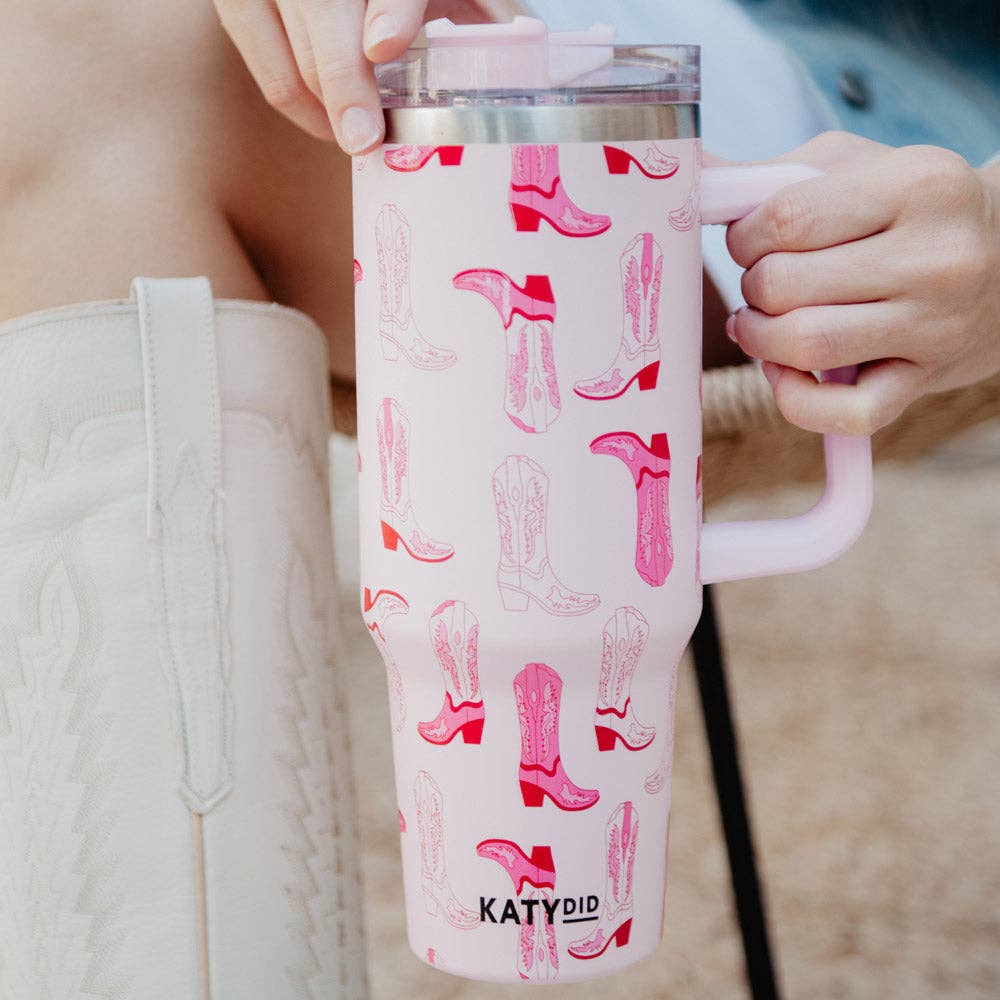 KatyDid - Tumbler Lichtroze westernlaarzen thermosbeker 1,18L