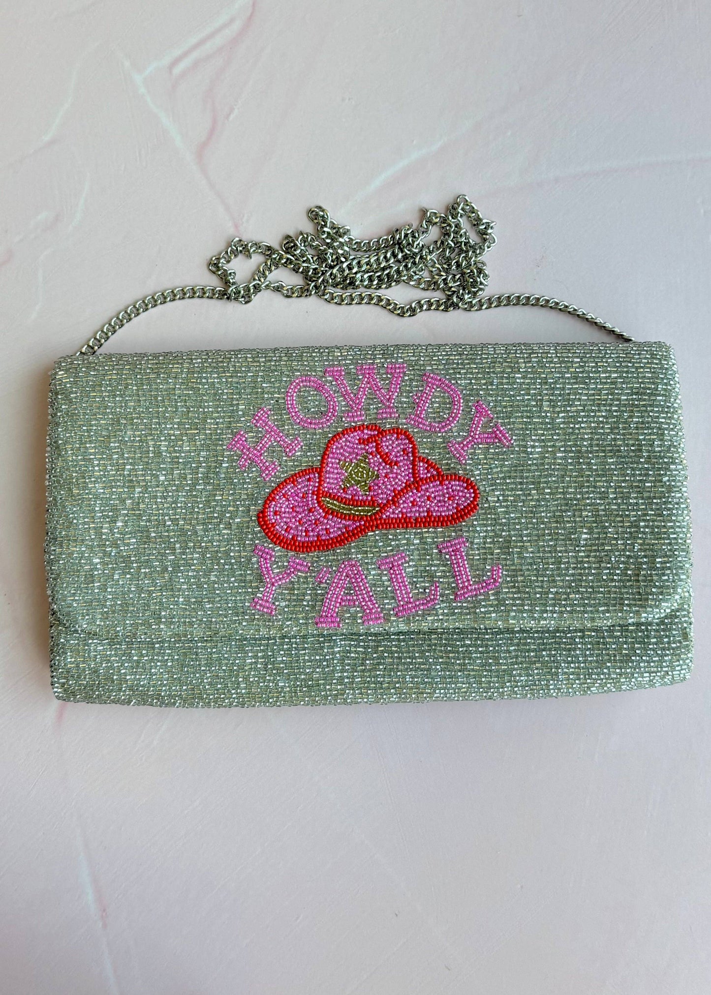 Pria Handmade - Beaded Bag Howdy Y'all crossbody clutch zilver