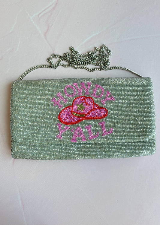 Pria Handmade - Bolso con cuentas Howdy Y'all clutch bandolera plata