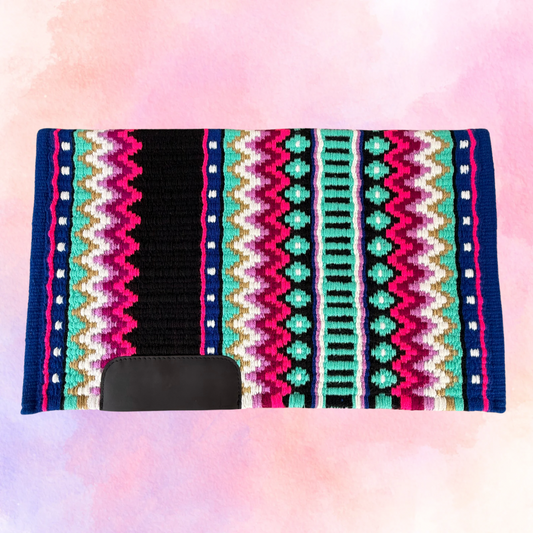 OP=OP - SB014 - Western oversized showblanket B - Blauw, zwart, turquoise, roze