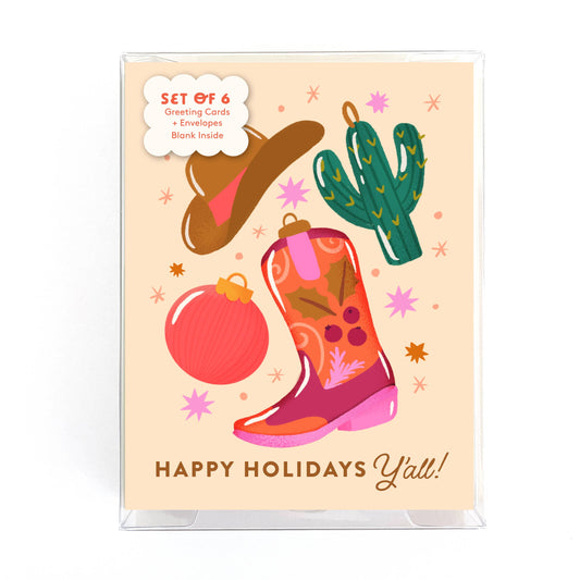 Ana Peake - Set van 6 Happy Holidays Y'all kerstwenskaarten in doos