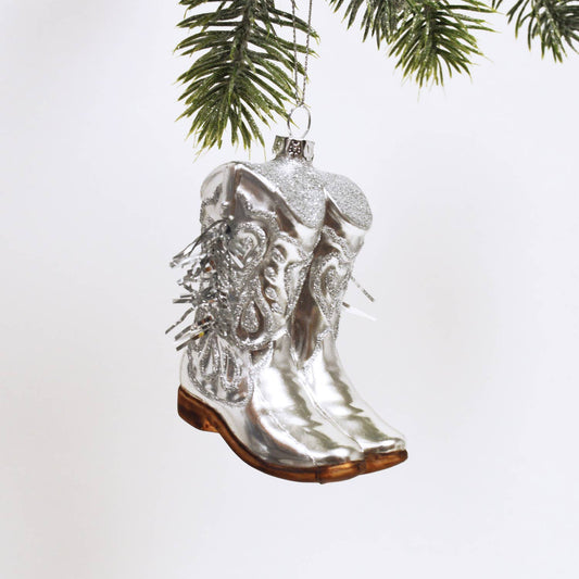 8 Oak Lane - Glazen ornament kerst Cowboylaarzen zilver
