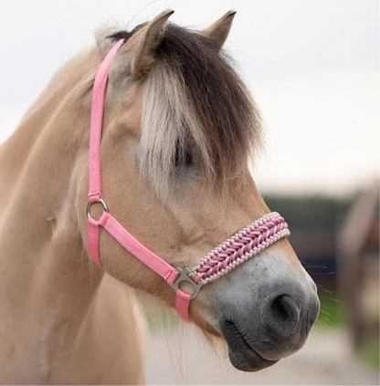 Freni per cavalli fatti a mano - Capestro annodato ‘Cutie’ rosa/beige