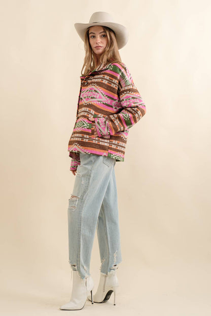 Blue B - Aztekische Westernjacke aus Jacquard mit Stehkragen und Knopfverschluss