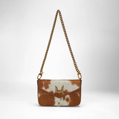 Myra Bag - Loyal West On The Go Mini kettingtas koeienhuid bruin & wit