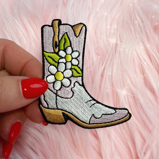 Wildflower Co - Daisy cowgirl boot patch bloemen strijkapplicatie