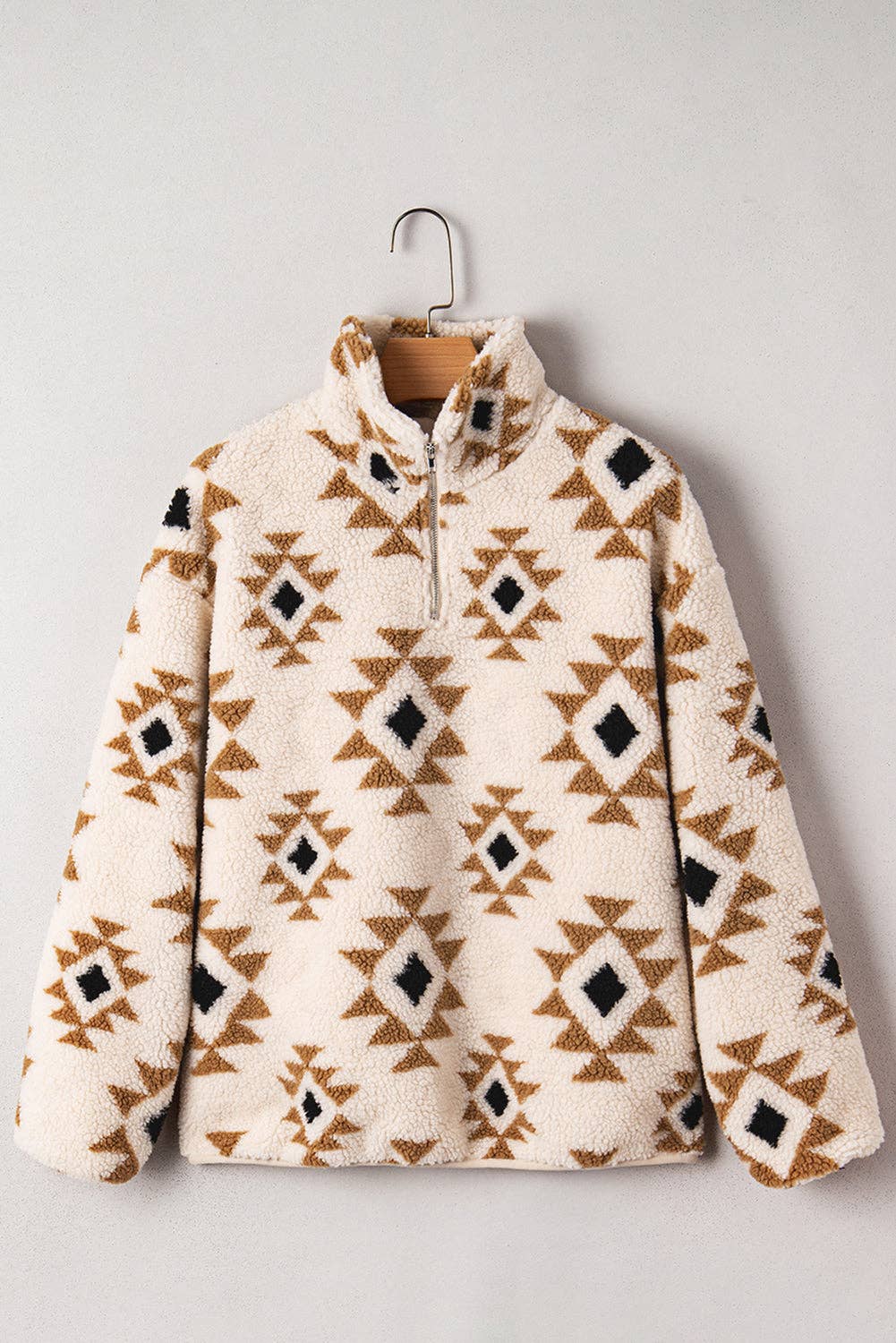 Pretty Bash - Western Aztec Sherpa Sweatshirt met 1/4 zip