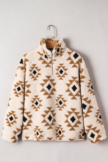 Pretty Bash - Western Aztec Sherpa Sweatshirt met 1/4 zip