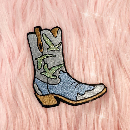 Wildflower Co - Coastal cowgirl boot blauw meeuwen patch strijkapplicatie