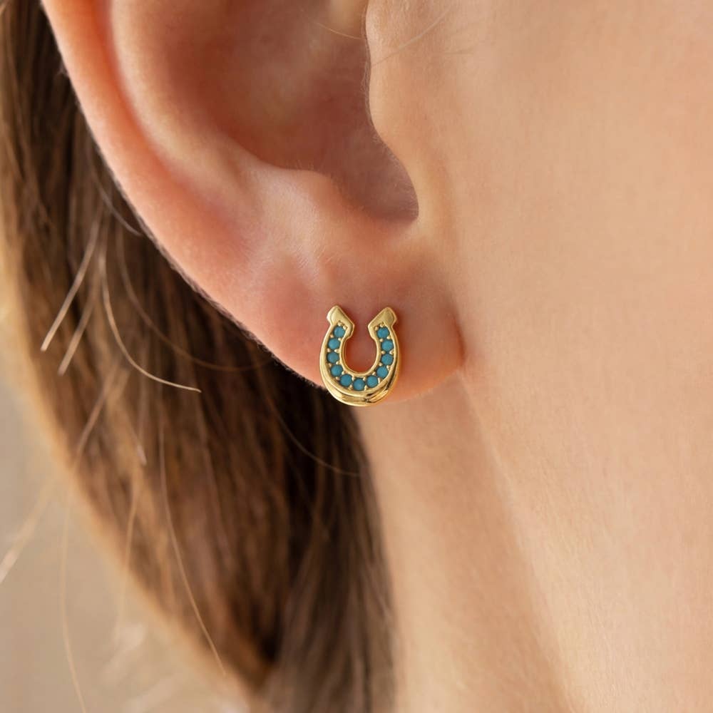 Fame - Clous d’oreilles fer à cheval western turquoise