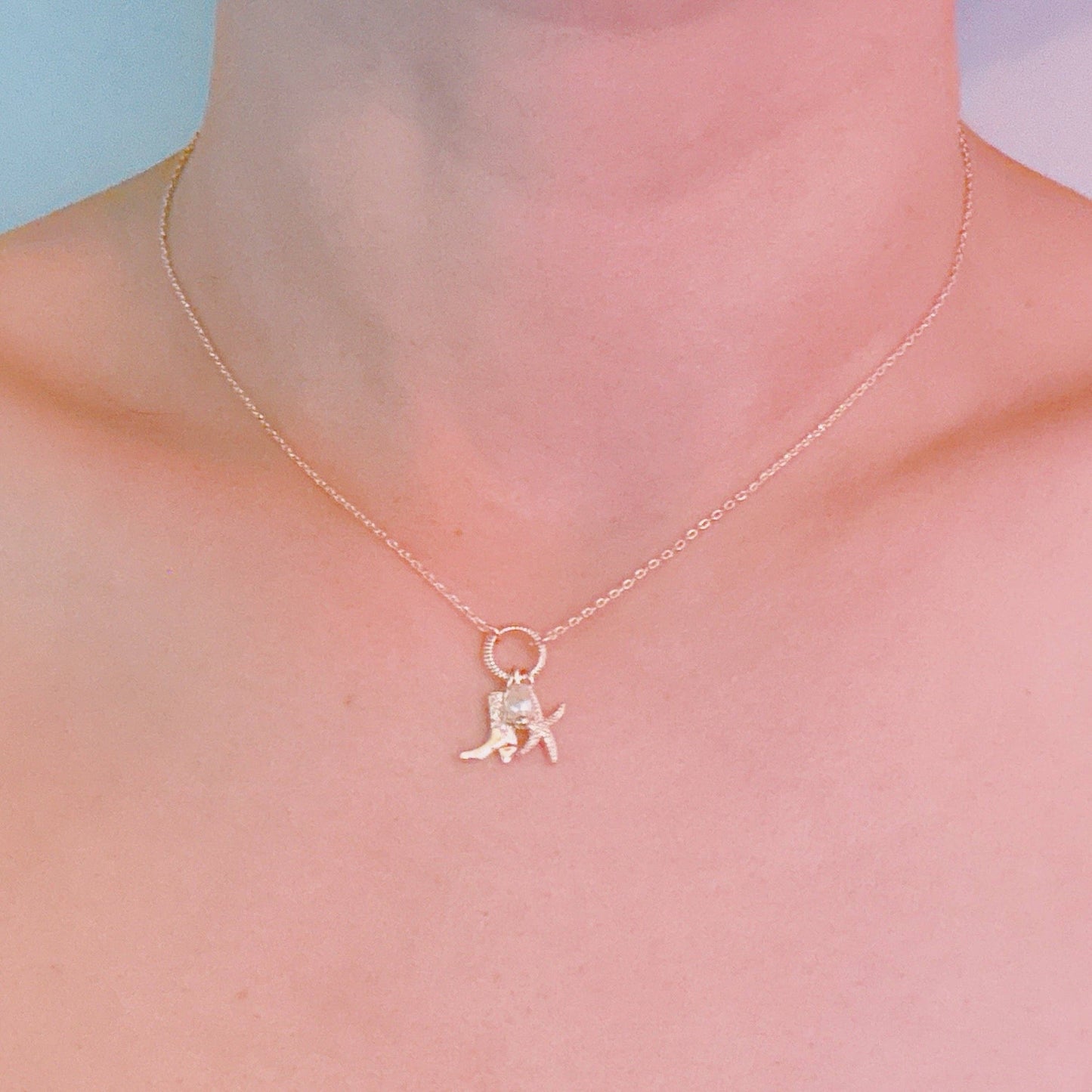 Ellison &amp; Young - Gold-Colored Coastal Cowgirl Necklace with Starfish and Western Boot Charms