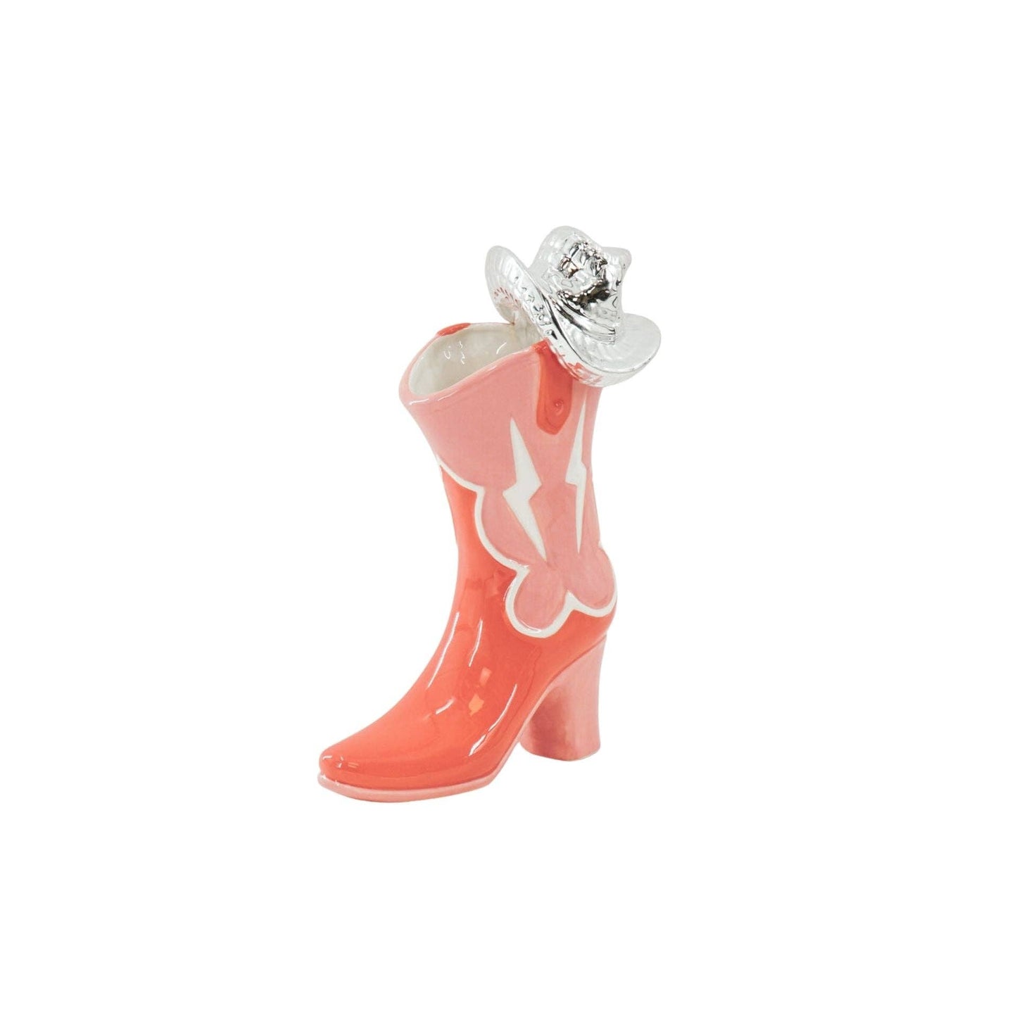 Housevitamin - Flower Vase Boot with Disco Hat, Ceramic Vase, Pink/Orange