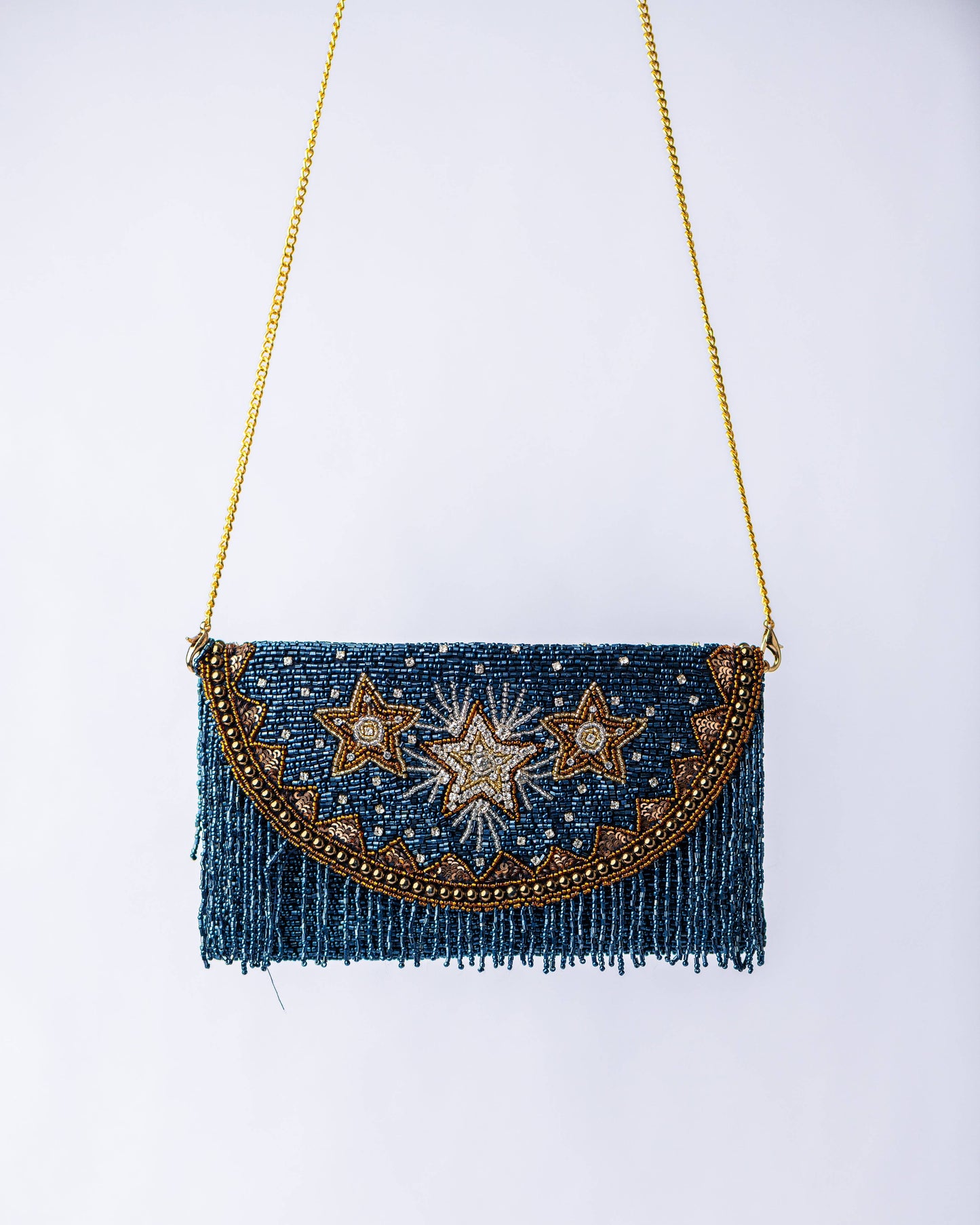 Pria Handmade - Beaded Bag Superster Fringe Denim Schoudertas