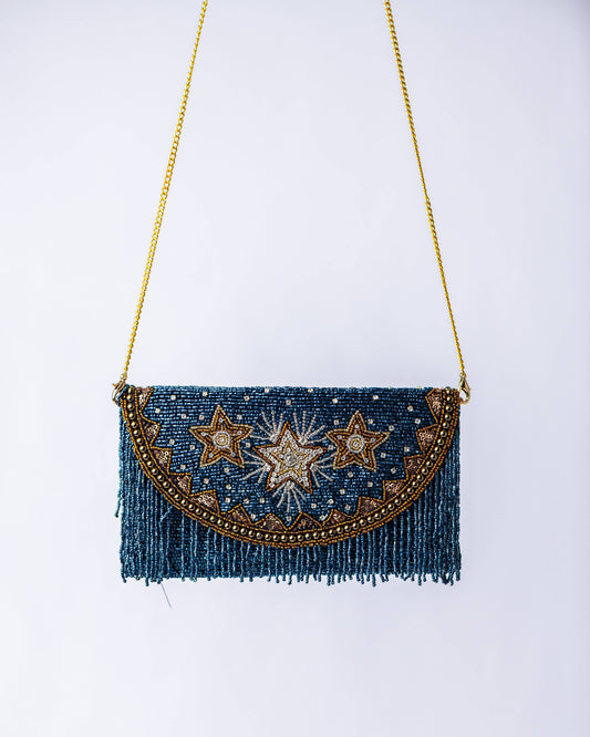 Pria Handmade - Bolso con cuentas Superster Fringe bolso de hombro de mezclilla