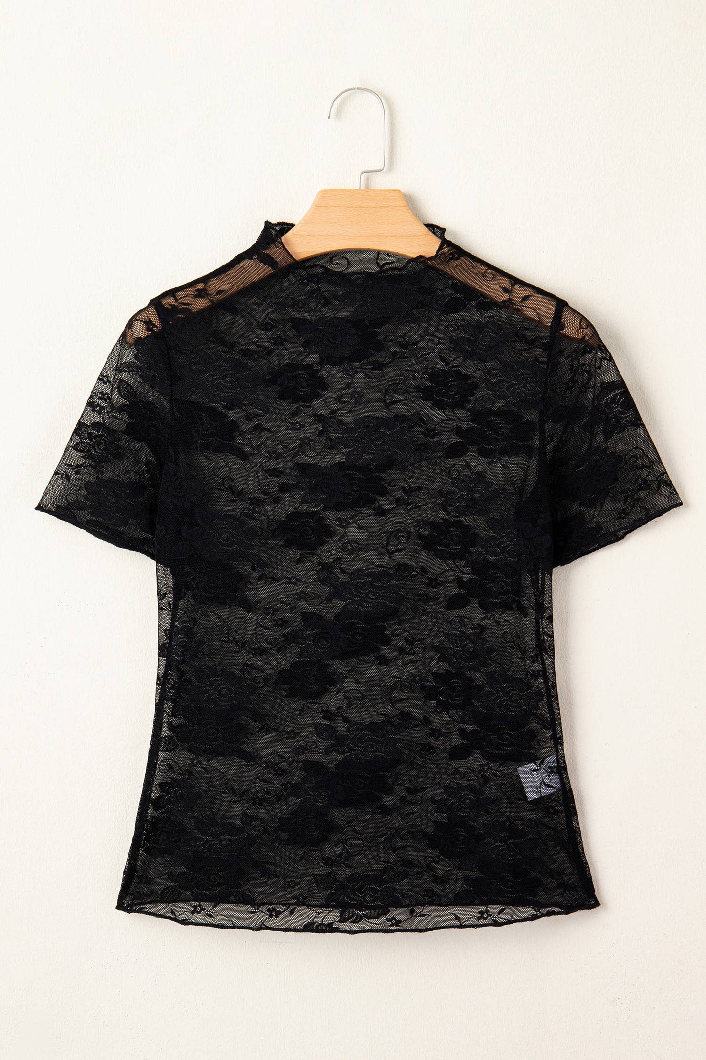 Pretty Bash - Camisa de manga corta con encaje floral top de encaje negro