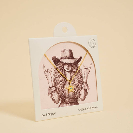 Designature - Gold plated western cowgirl sheriff badge necklace with turquoise