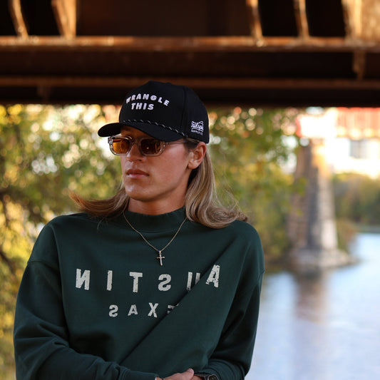 Tailspin – Retro-grüner Austin Texas Reverse Crewneck Sweater Unisex