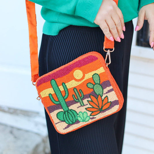 Pria Handmade - Bolso con cuentas bolso de hombro cuadrado Sol de Desierto