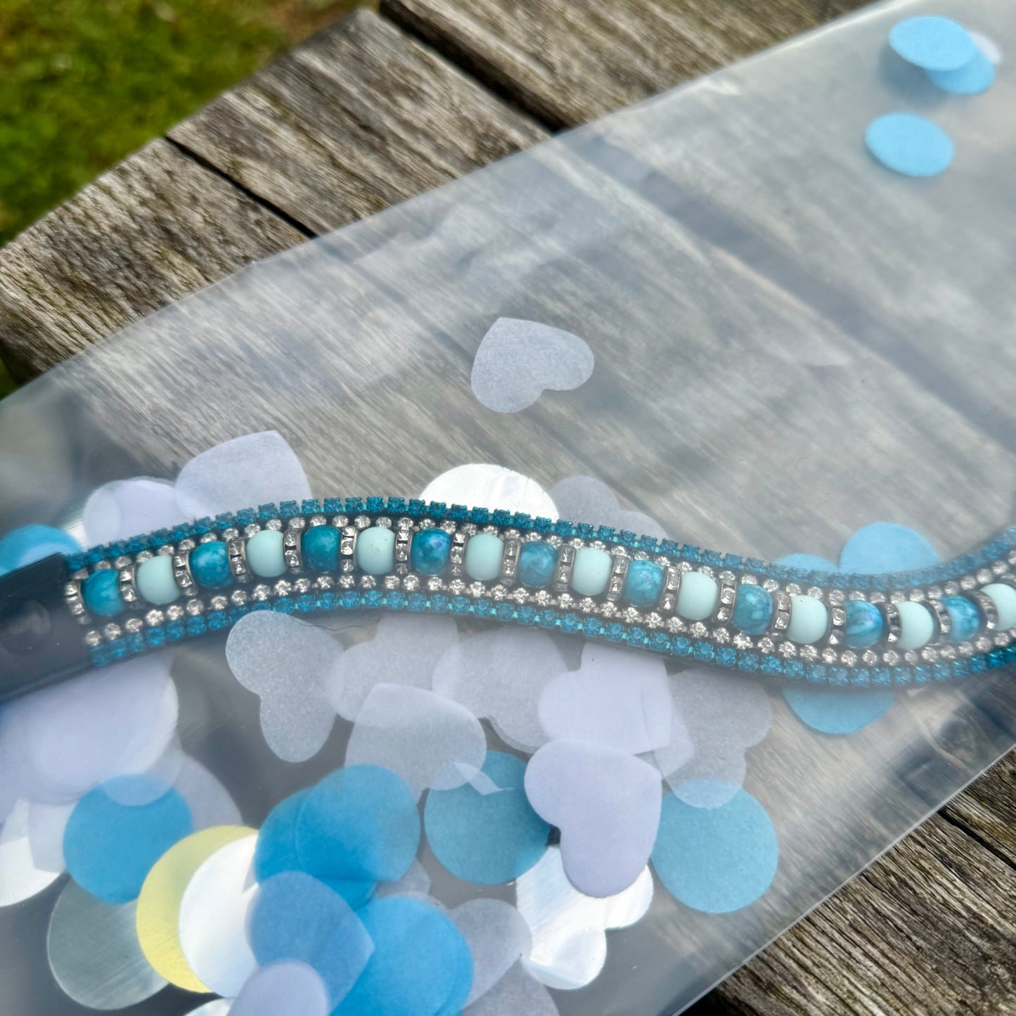 Moeders Mooiste Frontriemen - Deluxe “Blue Lagoon” - Pony met snaps - OP=OP