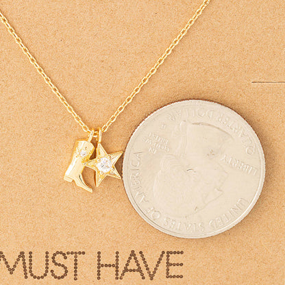 Fame - Collana con stivali da cowboy western e stella dorata/argento