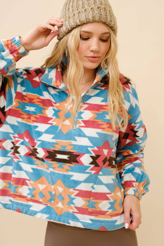 Blue B - Trui met ritssluiting van Azteekse sherpa-fleece