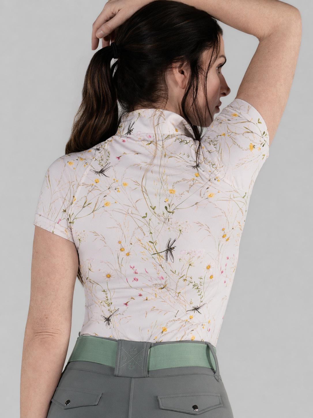 Dapplebay - Chemise d'équitation manches courtes Dragonfly Meadow Pink col 1/4 zip