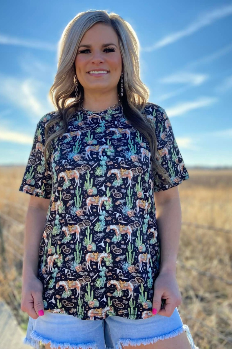 Sterling Kreek - Camisa top Cactus Run con estampado country
