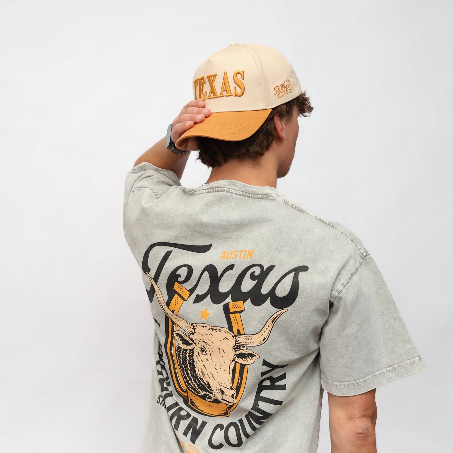 Tailspin - T-shirt unisexe gris clair Longhorn Country Austin Texas