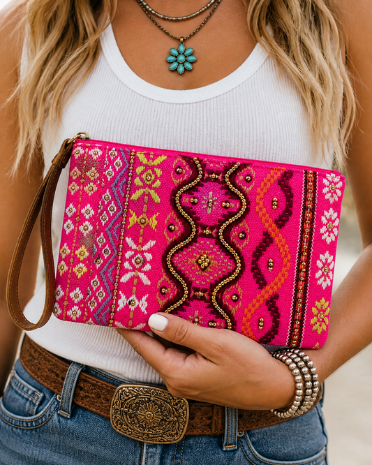 The Bling Barn - Bolso con cuentas bolso de mano clutch con correa de muñeca Electric Cowgirl