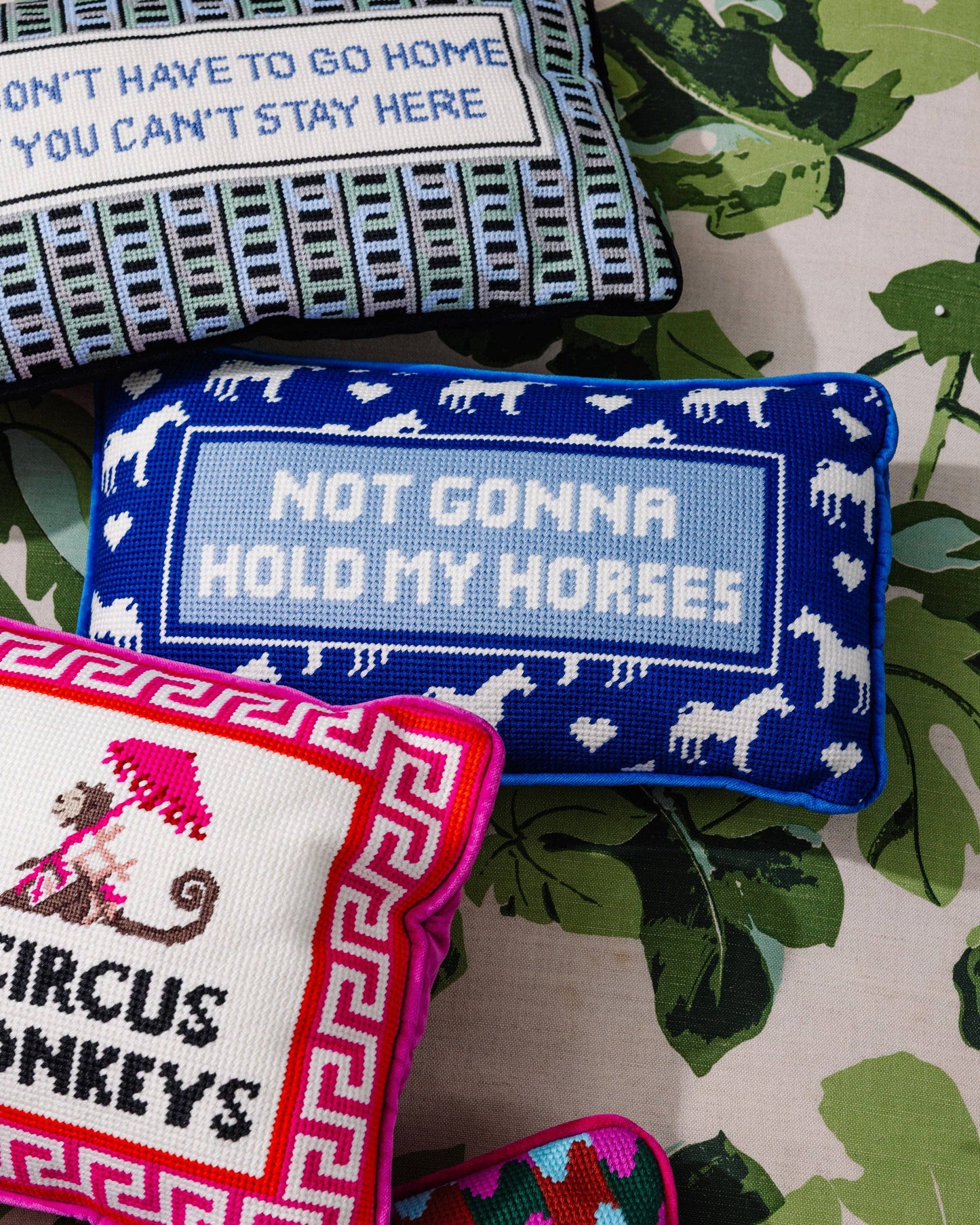 Furbish Studio - Needlepoint cushion Hold my Horses