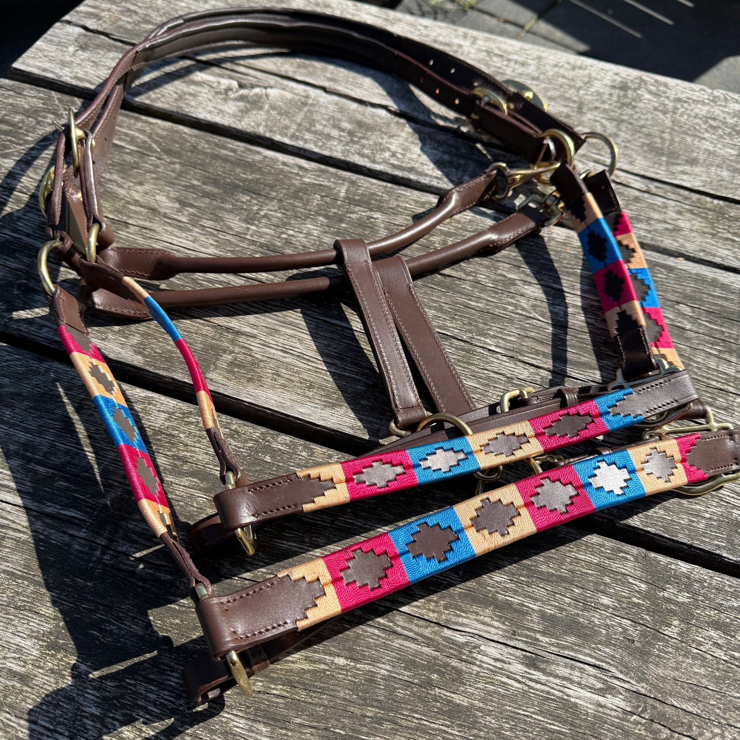 FMH - Havana Lederhalfter ‘Polo Vaquero Classy’ rot/blau/creme