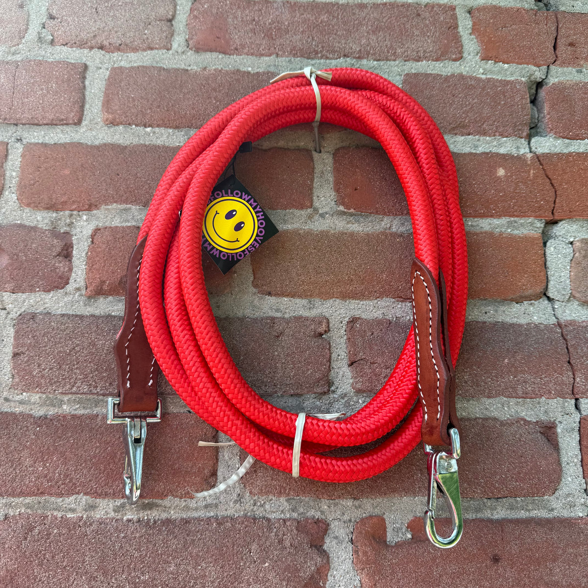 FMH - Gesloten teugels van touw met lederen detail en clip ‘Rope Rein Red’