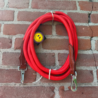 FMH - Gesloten teugels van touw met lederen detail en clip ‘Rope Rein Red’
