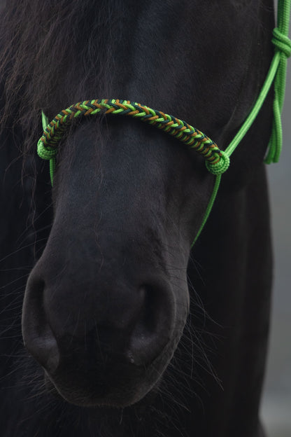 Rope halter braided noseband apple green, dark green and caramel